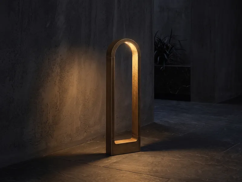 Arched Argus bollard at dusk